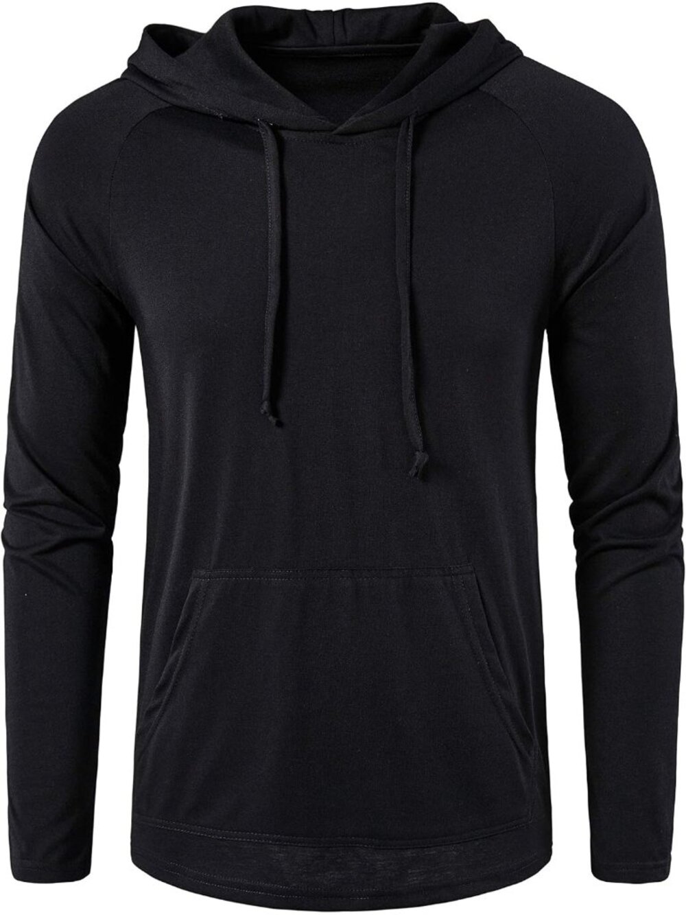 Men's Black Long Sleeve Pullover Lightweight Casual Hooded Sweatshirts - Picture 2 of 6